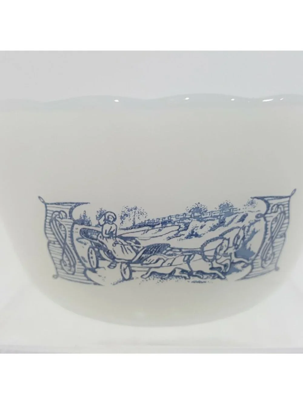 Fire King Anchor Hocking Milk Glass Mini Bowl Currier & Ives Blue White #30